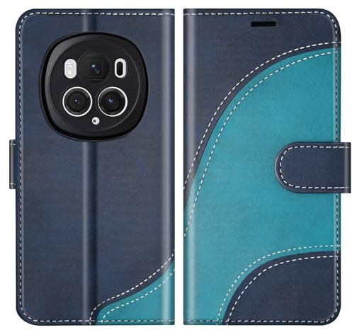 BoxTii Coque pour Honor Magic6 Pro 5G, Housse en Cuir PU Pochette de Portefeuille, Magnétique Étui de Protection Housse Coque pour Honor Magic6 Pro 5G, Bleu