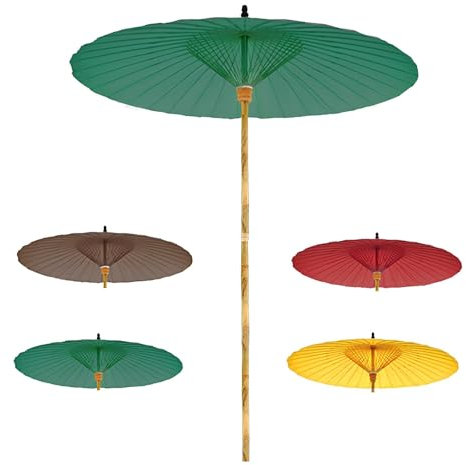 WATAOW Wasserfester Strandschirm | Chinesischer Hofschirm | Traditioneller Schirm Aus Ölpapier, Gartenschirm Für Balkon, Hinterhof, Rasen, Swimmingpool | Bambusrahmen(Green)