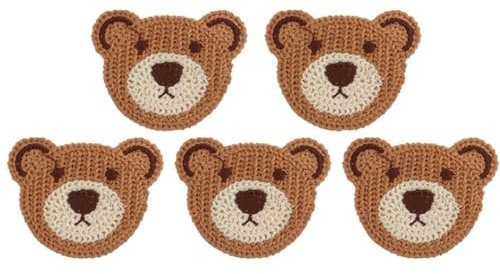Cartoon-Stickerei-Bär-Applikationen, Stickerei-Aufkleber, Bärenkleidung, Dekoration, Cartoon-Bär, gehäkelt, gestrickter Stoffaufnäher (brauner Bärenkopf)