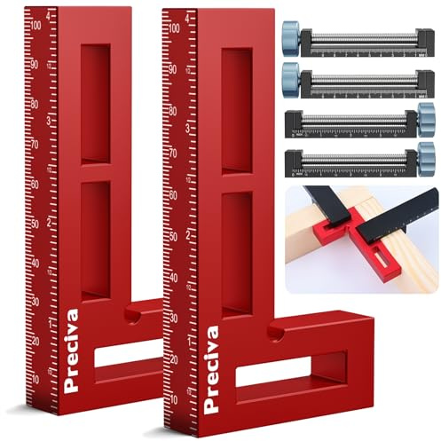 Preciva 90 Grad Positionierwinkel, aus Aluminiumlegierung, 2 Stück | 90 Grad Winkelspanner Rechtwinklige Klemmen L-Type Eckklemme für Holzbearbeitung, Heimwerken, Handwerk (Rot mit Schwarz)
