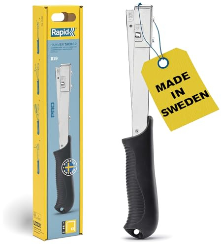 Rapid Hammertacker R19, Schlagtacker für Typ 13 Klammern 4–6 mm | Leichte Stahlkonstruktion; Rückfedertechnologie; rutschfestem Griff; für Stoffe, Folien & Etiketten; Typ 13 Klammern 4-6 mm