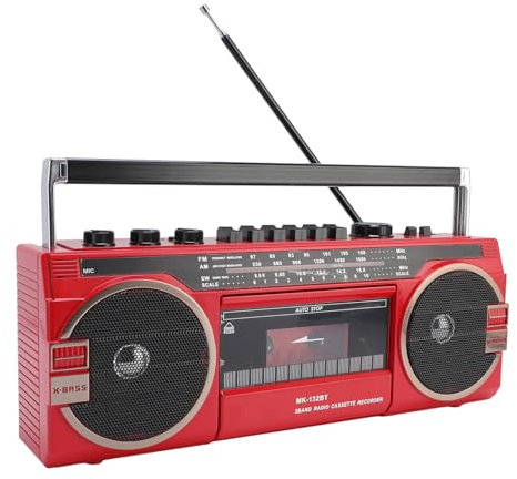 GOWENIC Retro BT Cassette Player, Grabador Boombox con Am FM SW USB MP3 Conversión de Altavoces Estéreo Integrados para Experiencia Musical Clásica (Enchufe de la UE)