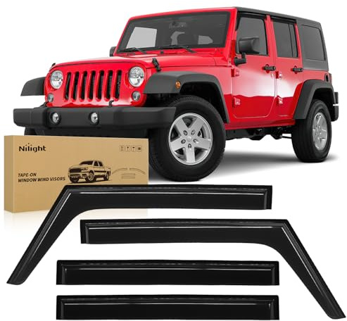 Nilight Fenster-Regenschutz für Jeep Wrangler JK 2007 2008 2009 2010 2011 2012 2013 2014 2015 2016 2017 2018, Fenster-Windabweiser zum Aufstecken, 4 Stück