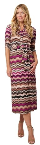 Izabel London Chevron Print Tie Waist Midi Shirt Dress for Women UK with a v-Neck, a-line Shape and 3/4 Sleeves. Purple