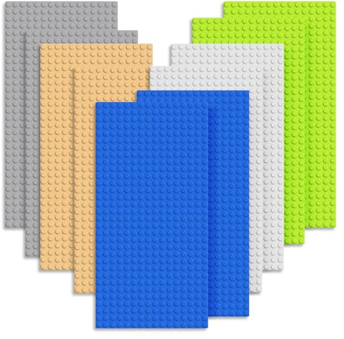 CTYUEYUN 10 Pack Classic Building Brick Baseplates, Rectangle Building Base | 12.9 x 25.6 CM Stacked and Assembled ,100% Compatible with All Mainstream Brands(5 Colors)