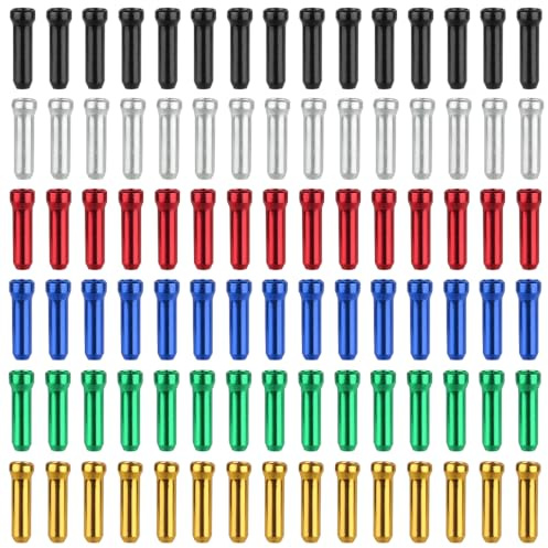 TRKETK 90 Pcs Bike Cable End Crimps Bicycle Cable Brake Wire Ends Cap Adjustable Alloy Bicycle Shift Brake String Caps Cord Tips Crimps for Road Mountain Hybrid Bike (6 Colors)