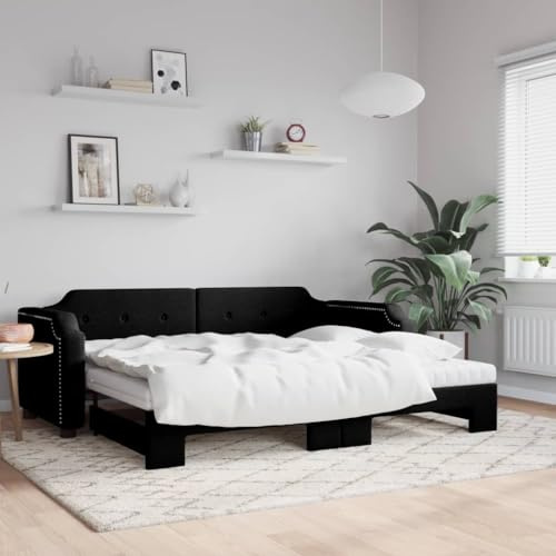 Qnhdfrt Tagesbett Schwarz Ausziehbar 2-in-1 als Sofa mit 2 Schaumstoffmatratzen 100x200 Holz/Metall 223x110x66,5 cm Modernes Design für Wohnzimmer Schlafzimmer und Gästezimmer