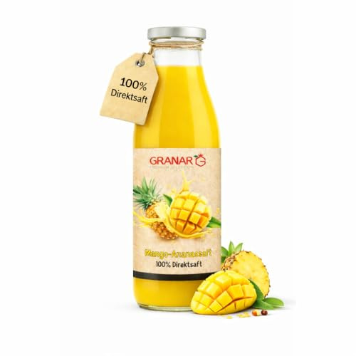 Granar Mango Ananas Direktsaft (12 x 750ml), 100 Prozent Frucht aus Mangomark und Ananassaft, ohne Zuckerzusatz, vegan