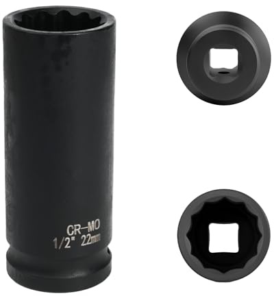 FortuneGlobe douille 22mm 1/2 12 pans, douille a choc 1/2 22mm Acier Chrome-Molybdène CR-MO(Black)
