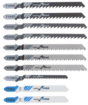 VGOL Lot de 10 lames de scie sauteuse T144D T244D T101B T118A-76 T101BR T119BO avec tige en T pour bois de 3 à 30 mm d'épaisseur, métal de 1 à 3 mm d'épaisseur