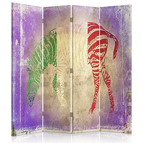 Feeby Frames. Raumteiler, Ggedruckten auf Canvas, Leinwand Wandschirme, dekorative Trennwand, Paravent beidseitig, 4 teilig (145x150 cm), Zebras, Flagge, Italien, MODERN