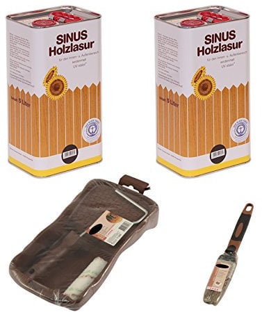 2x 5Liter SINUS Holzlasur Ebenholz Set Werkzeug Holzschutzlasur Holz Lasur Außen