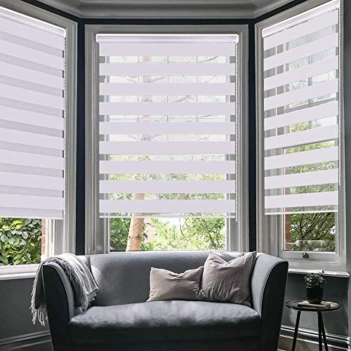 SMONTER Easy Fix Zebra Roller Blind,Day and Night Blinds Curtains with Install Accessories (95CMx150CM-2PACK, WHITE)