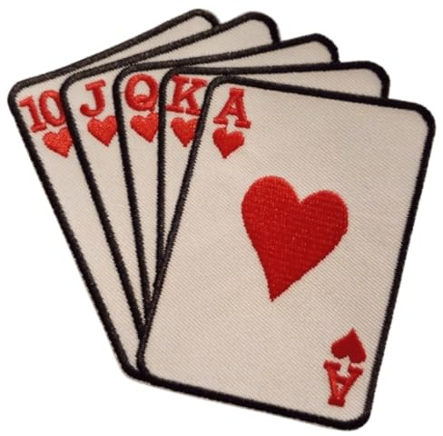 B2see Aufnäher Poker Spielkarten Ass, Bügelbild Patch für Kleidung, 10 cm, Schwarz-Rot-Weiß (Herz Strasse)