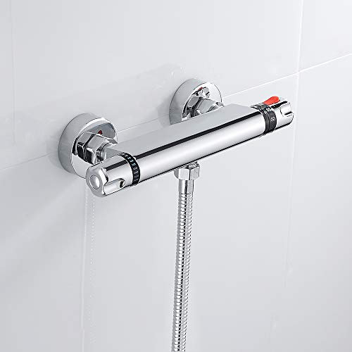 Your's Bath 1 Thermostat Armatur Brausethermostat Brausearmatur Brausemischer Thermostat Mischbatterie mit 38 C Sicherheitstaste Bad Chrom-Brause (Unten)