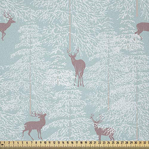 ABAKUHAUS Hirsch Stoff als Meterware, Wald in den Winterbäumen, Microfaser Multi Zweck Dekostoff für Kunsthandwerke, 3M (230x300cm), Getrocknete Rose
