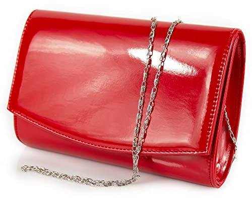Pochette rossa lucida di vernice elegante cerimonia da donna ragazza borsa a mano piccola borsetta sera clutch bag matrimonio battesimo Rosso primavera estate 2025