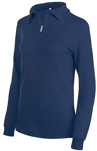 Brandsseller Damen Ski Shirt Baumwolle Rollkragen mit Reißverschluss Langarm Navy 36