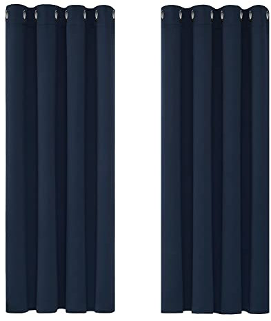 Deconovo Super Soft Eyelet Curtains Thermal Insulated Room Darkening Blackout Curtains for Bedroom Navy Blue 46x63 Inch 2 Panels