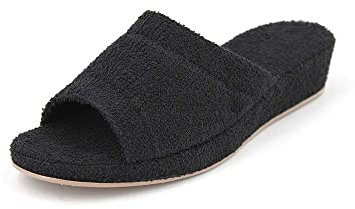 JOMIX Chaussons à Talon Compensé Sandales Compensées Sandales Femme en éponge Pantoufles pour femme, Noir, 37 EU