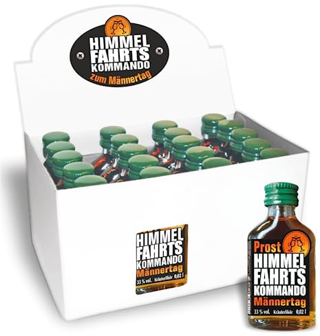 20er Box Kräuterlikör Display Himmelfahrtskommando als Vatertagsgeschenk | 20 St kleine Schnäpse 2 cl 33% vol. alk. Geschenke für Männer zum Vatertag Männertag
