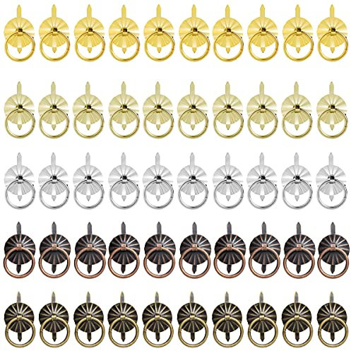50 Stück Metallklammern mit Ziehringen, Mini-Brad Papierverschlüsse, Metall-Ziehringgriff, Kunst, Basteln, Dekoration, Zubehör für Küche, Badezimmer, Schublade, 5 Farben