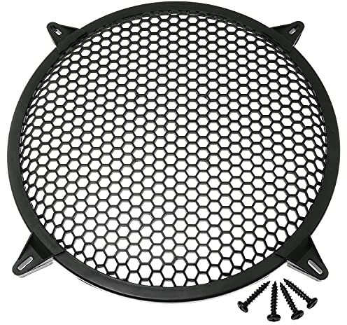 RLECS 12 Inch SubWoofer Plastic Mesh Cover with 4PCS Grill Clamps and 4PCS Screws, Black Video Accessories