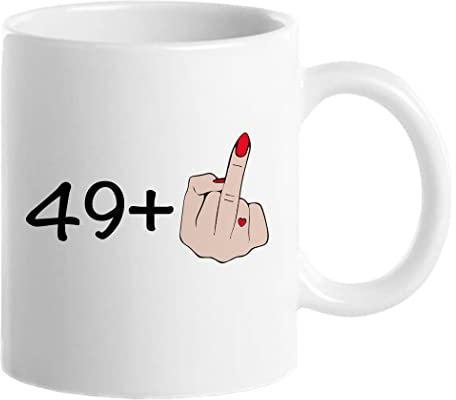 50th Birthday Gifts for Women, Funny 50 Year Old Gift Coffee Mug, 1972 50th Birthday Mugs for Her, Mom, Aunt, Wife, Friend, Grandma, Sister, Colleague - I AM 49 Plus 1 Middle Finger, 11 oz Tea Cup