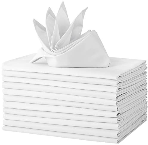 LEEWEITAS Lot de 12 Serviettes de Table en Tissu, 100% Coton 46x46cm Lavables et réutilisables, Serviettes de Table en Tissu Doux pour Les fêtes, Les Mariage (46x46cm, Blanc)