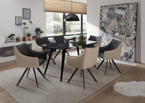 Froschkönig24 Esszimmer Essgruppe Tisch Stühle Komplettset Glastisch Ausziehbar Grau/Beige