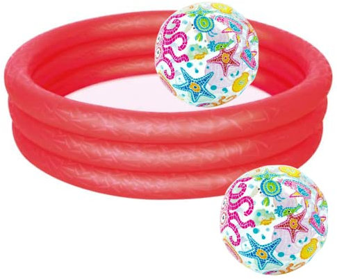 Paddling pools - Children's Pool for swimming - Kids pool, family paddling pool & ball pit, paddling pool for kids indoor outdoor - Three Ring Pool 152cm wide Red (Inflatable paddling pool) (Red)