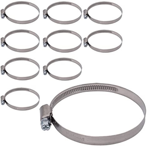 SKIR'CO Lot de 10 colliers de serrage réglables en acier inoxydable de 60 à 80 mm, colliers de serrage pour tuyau (10 pièces)