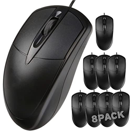 gozanga [8PACK] USB Mouse Bundle Set Classic Sturdy Design fits All Desktop Laptop chromebook Computers to be Used at Office School or Home Plain Sturdy and Simple