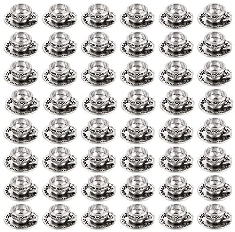 Framendino, 30 Pack Silver Tea Cup Charms Teapot Coffee Mug Pendant Beads for DIY Jewelry Making