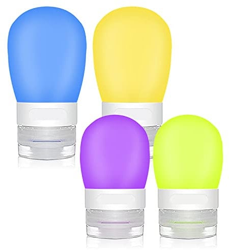 AICMEI 4-Pack Squeeze Salad Dressing Bottles, Leak Proof Food Storage Sauce Bottles Sauce Bottles, Portable Small Salad Dressing Containers,Food-grade Silicone- 4 Colors(1.3oz and 2 oz)