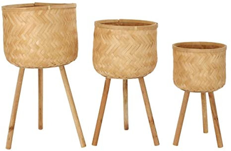 DKD Home Decor Set de macetas Color marrón, de bambú (39 x 39 x 77 centímetros)