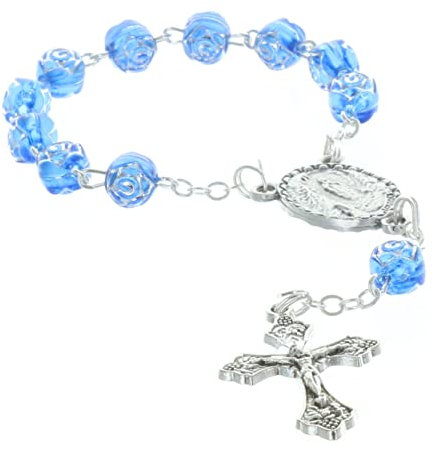 Palais du Rosaire Chapelet dizainier de Lourdes grains en forme de rose et coeur Apparition de Lourdes - Chapelet dizainier - Culte Chrétien en Verre