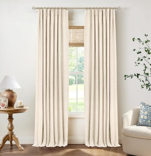 INOVADAY 100% Cream Blackout Curtains for Bedroom 84 Inches Long