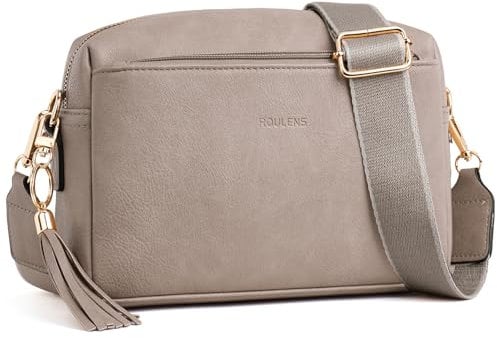 Roulens Damen Handy Umhängetasche,Veganem Leder Crossbody Schultertasche,Breiter Riemen Abendtasche mit drei Reißverschlussfächern Handtaschemit mit Kartenschlitz Verstellbar Abnehmbar Schultergurt
