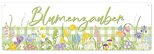 Interluxe Schild Metallschild - Blumenzauber - Blechschild als Geschenkidee Mitbringsel zum Frühling Sommer Blumen Wildblumen Dekoration Dekoschild