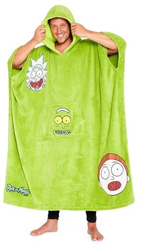 RICK AND MORTY Kapuzenpullover, Übergroße Fleece Hoodie-Decke mit Ärmeln für Männer und Teenager- Geschenke für Fans (Grün Lang)
