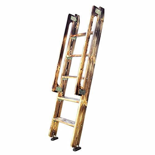 60Inch Wood Non-slip Bed Ladder for Twin Bunk Bed, Loft Bed & Attic Platform - Vintage 5-Step Ladders with Handrail for Dorm Room & Laundry Room