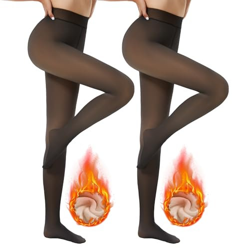 DDOBB 2er Pack Thermo Strumpfhose Damen Winter Gefütterte Thermostrumpfhose Fleece Warme Dicke Gefälschte Durchscheinend Pantyhose Thermoleggings