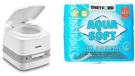 Thetford 92828 Porta Potti 335 Qube Tragbare Toiletten, weiß 313 x 342 x 382 mm & Aqua Soft WC Papier Toilettenpapier für mobile Toiletten 4 Rollen/Btl. Campingtoiletten Camping Outdoor Klopapier