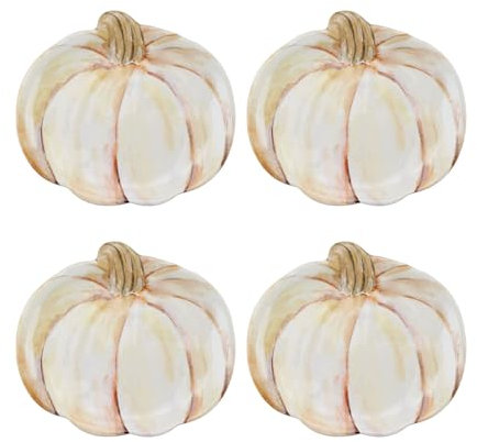 UPware 4-Piece 7.875 Inch Pumpkin Style Shaped Melamine Plate Set Salad Plates Dessert Plates Serving Plates for Thanksgiving Halloween (Pumpkin Season)