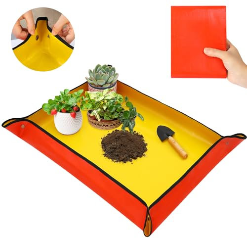 Große Umtopfmatte zum Umtopfen von Zimmerpflanzen und Blumenerde, wasserfestes Umtopfen von Pflanzen, Sukkulenten, Pflanzschale, Gartengeschenke für Pflanzenliebhaber (Orange, 100,3 x 80 cm)