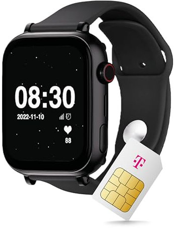 SaveFamily SaveWatch+ Kinder Smartwatch mit Telekom SIM-Karte + 30€ Amazon-Gutschein nach Registrierung - Kinderuhr mit GPS und Anruf Funktion, Nachrichten, Schulmodus, SOS (Schwarz | Schwarz)