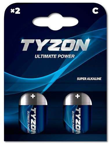 Tyzon Lot de 2 Piles C Super Alcaline 1,5 V - Idéal pour Les appareils à Faible consommation d'énergie