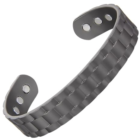 MagEnergy Copper Bracelet for Men 99.9% Pure Copper Bangle 7.3 Adjustable with 6 Magnets (Gunmetal)