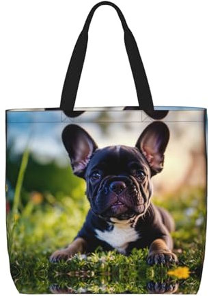 EdWal Leichte Reisetasche mit Uhr-Gear-Aufdruck, lässige Umhängetasche, Einkaufstasche, Handtasche, Arbeitstasche, Süßer schwarzer Mops, Einheitsgröße